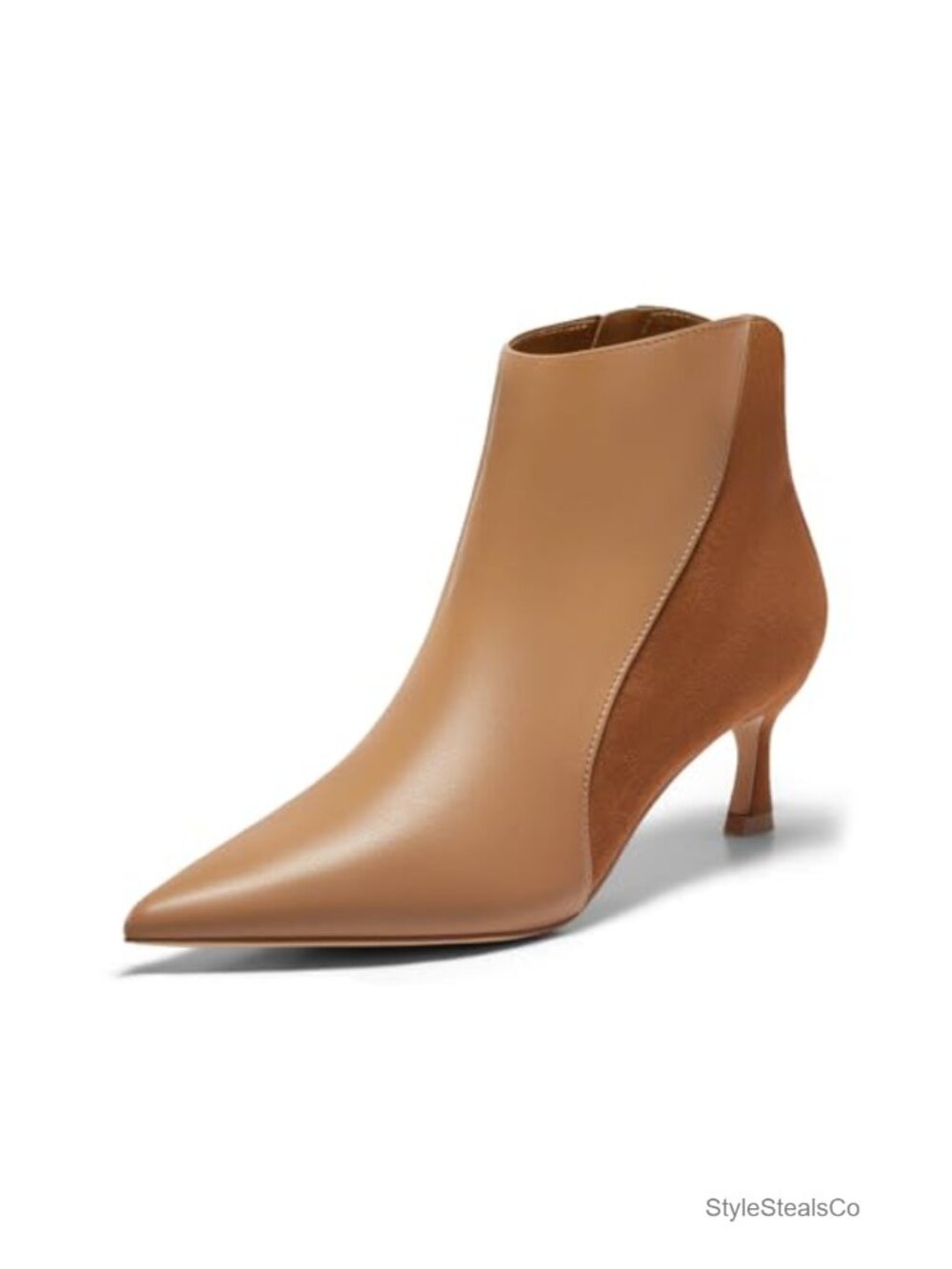 Womens Kitten Heel Ankle Boots Pointed Toe Side Zipper Fall Winter Booties